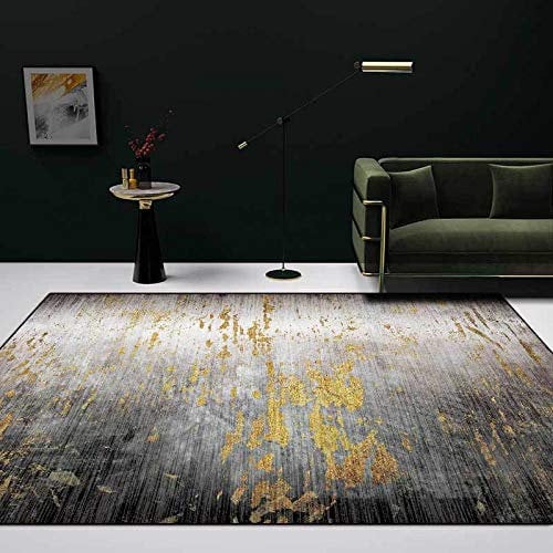 UYWEGRFK Teppich Große Wohnzimmer Schlafzimmer Teppiche Fashion Industrial Style grau schwarz Gold Weiche Moderne Teppiche Geeignet für Wohnkultur 200 x 300 cm (79'' x 118'')