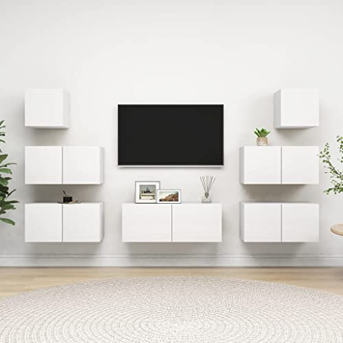 ZQQLVOO 7-TLG. TV-Schrank-Set,TV-Schränke,TV-Bänke,TV-Lowboard, Fernsehschrank,Fernsehtisch,Bücherregal,Vitrine,Raumteiler, Weiß Spanplatte