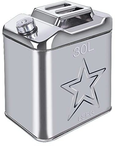 Recipiente de gasolina garrafa gasolina Bidón de Gasolina de repuesto de metal de acero inoxidable Recipiente de combustible diesel de gasolina de reserva de emergencia con 3 asas, Boquilla flexible