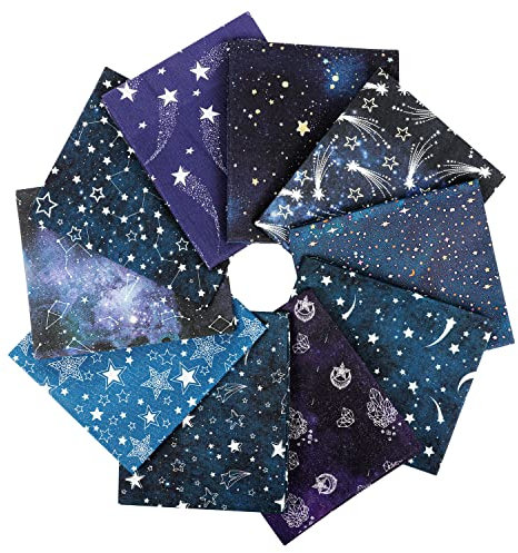 Craftido -24 Optionen- 100% Baumwolle Quiltingstoff Bündel 10pcs Fat Quarters 18x21 (46x53cm) -Mittleres Gewicht 5.2oz- für Quilting, Nähen Projekt, Patchwork, DIY Handwerk - Starry Sky