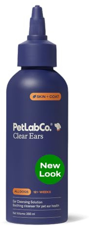 PetLab Co. Clear Ears Dog Ear Cleaner, Wax & Odour Control, 250ml | Alcohol-free ear wash with eucalyptus oil to target dirt buildup, support ear cleaning and sensitive skin moisture.