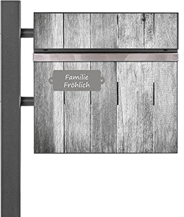 banjado® Standbriefkasten Anthrazit mit Namensschild Holz Monochrom & Zeitungsfach/Briefkasten mit Standfuß in Anthrazit/Postkasten A4 Einwurf inkl. Montagematerial & 2 Schlüsseln