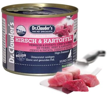 DR.CLAUDER'S - Selected Meat Prebiotic | Nassfutter in Lebensmittelqualität mit Omega-3 aus Lachsöl für ausgewachsene Hunde. Alleinfutter in der Dose | 200g Hirsch&Kartoffel