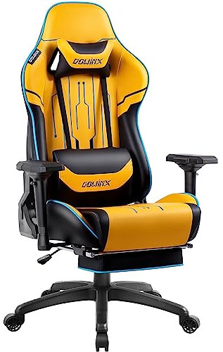 Dowinx Gaming Stuhl - Bürostuhl mit Hoher Belastbarkeit- PU Leder Gamer Stuhl mit 4D Armlehnen und Fußstütze - Ergonomischer Gaming Chair- als Gaming-Sessel Geeignet - 150 kg(Gelb)