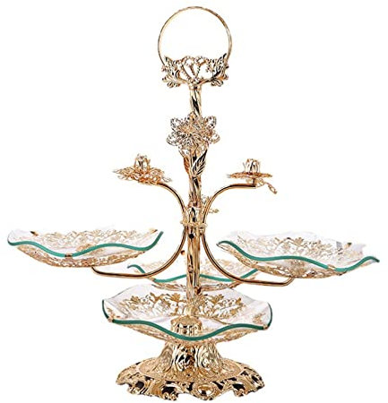 Dolci Alzata per cupcake a più livelli Torre del tè pomeridiano Espositore per snack da dessert in stile europeo Scaffale Vassoio da portata in vetro a 4 livelli per matrimonio,Oro Muffin