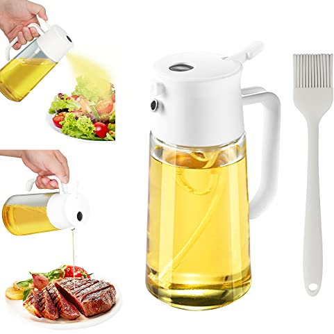 TINMIX Botella pulverizadora de Aceite de 500 ml, dispensador de Aceite de Oliva 2 en 1 y Botella pulverizadora de Aceite para cocinar, freidora de Aire, Barbacoa, Hornear, Ensalada, Color Blanco