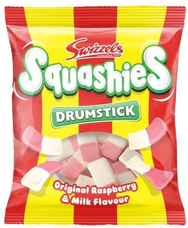 Swizzels Squashies Sweets, Drumstick Squashies Original Sweets - Raspberry and Milk Flavour- Single Pack 140g