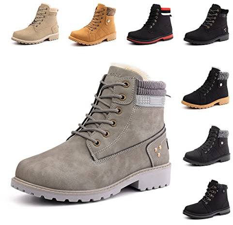 Stivali Donna Invernali Scarpe da Neve Scarponcini Donna Stringati Stivaletti Invernali Snow Boots Stivali da Neve Caviglia Boots Outdoor Grigio 36 EU