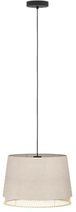 EGLO Hängelampe Tabley, 1-flammige Pendelleuchte über Esstisch, natürliche Esszimmerlampe aus Bambus und Leinen, Textil-Hängeleuchte mit E27 Fassung, Ø 38 cm
