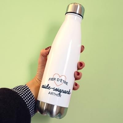 CADEAUX.COM - Gourde Personnalisable - Fier d'être Aide-Soignant - Gourde Isotherme Personnalisée - 500ml - Bouteille Thermos avec Message - Idée Cadeau Original- Cadeau Homme - Cadeau Femme