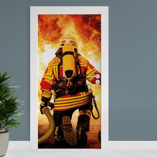 Finest Folia Türfolie 90x200 cm Türtapete Türposter Folie für Tür Wohnzimmer Kinderzimmer Küche Türaufkleber Bad Aufkleber selbstklebend TF01 (38 Firefighter)