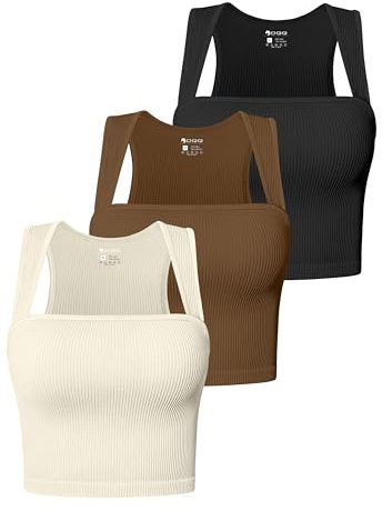 OQQ Tank Top Cami for Damen 3er Pack Quadratischer Hals Ohne Ärmel Basic Sommer Oberteile Tops