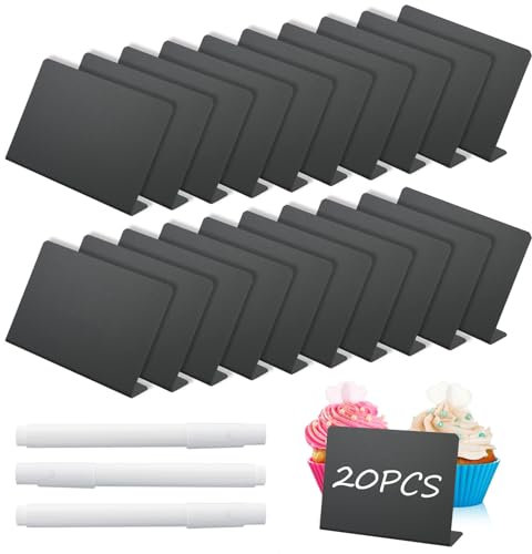XIACIBDUS 20 Stück Mini Kreidetafel Klein Set, Kleine Tafeln Zum Beschriften mit 2 Kreide, L-Aufsteller Buffet Schilder, 10x7.6 cm Preisschilder Aufsteller für Gastronomie Buffet Café Hochzeit Party