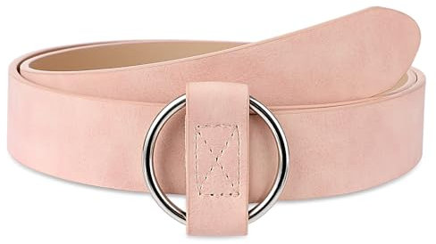 Amaxiu Ceinture en cuir pour femme, sans épingle avec boucle en O, boucle circulaire, ceinture tendance pour femme, ceinture pour jeans habillés, rose, taille unique