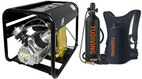 Bouteille de plongée TUDIVING-2L, Bouteille pulmonaire Portable avec compresseur d'air, Bouteille de plongée Rechargeable pour travaux sous-Marins (Air Compressor+S700Plus Black)
