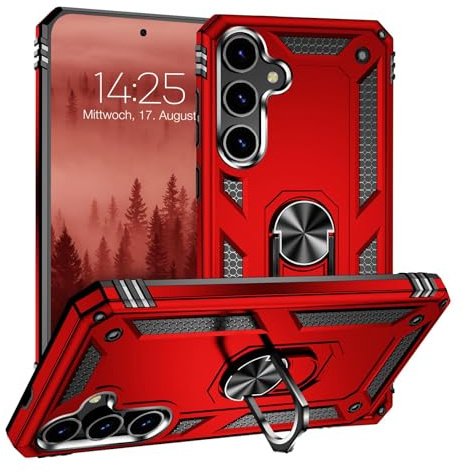 LBH Outdoor Hülle für Samsung Galaxy S24+ Armor Militär Stoßfest Handyhülle 360 Grad Metal Ring Halter Ständer Schutzhülle für Handyhalterung Auto Magnet Rot