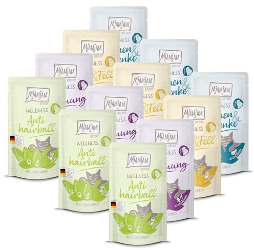 MjAMjAM – Premium Nassfutter für Katzen - Wellness Wohlfühlpaket Huhn, 12er Pack (12 x 125g), getreidefrei mit extra Fleisch