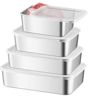 WakiHong 4pcs Stainless Steel Containers With Lids, Meal Prep Containers Reusable, Oven Freezer & Dishwasher Safe (5750ml)