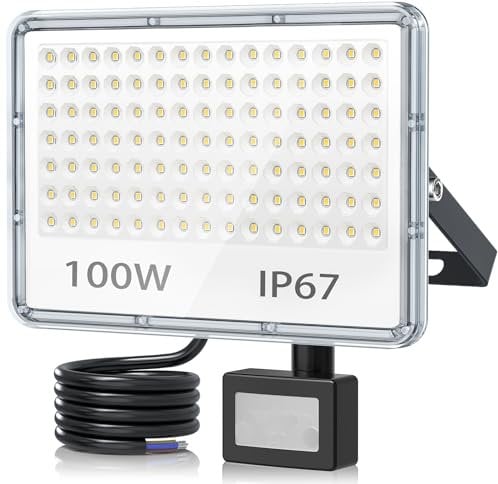 TASINUO 100W Security Lights Outdoor Motion Sensor, 10000 Lumen PIR Security Light 7000K LED Floodlight with PIR, IP67 Waterproof Motion Sensor Lights Outdoor for Garage Garden Hallway Backyard