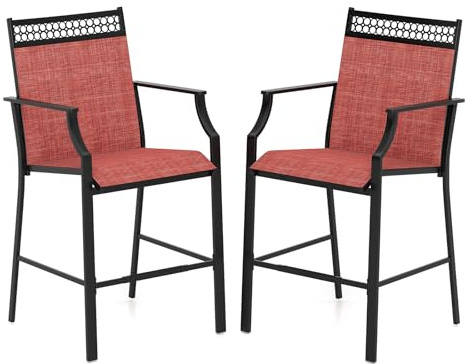 GIANTEX 2er Set Gartenstühle, Balkonstuhl mit Armlehne & Fußstütze, Gartensessel Outdoor, Terrassenstühle für Garten, Pool, Balkon & Terrase, belastbar bis 180kg (Rot)