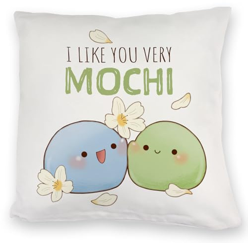 speecheese Mochi Freunde Kuschelkissen mit Spruch I Like You Very Mochi Kawaii Manga Design aus Japan Japanisch inspiriert mit Kirschblüte Sakura Perfekt für Freundschaftsgeschenke