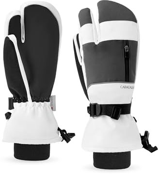 Caracaleap Skihandschuhe Herren Damen Fäustlinge 3 Finger Handschuhe Wasserdicht Winterhandschuhe für Skifahren Snowboard Eislaufen Wandern Weiß L-XL