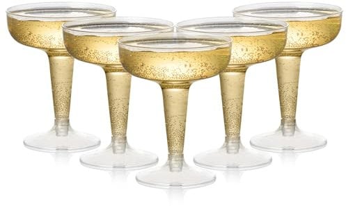 MATANA 24 Verres Coupés en Plastique Premium (120ml) - Verres Solides et Réutilisables pour Cocktail, Martini, Champagne, Margarita, Vin - pour Mariages, Anniversaires, Fêtes