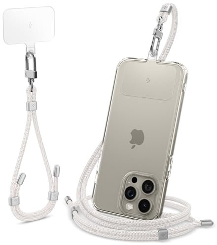 Spigen Handykette Universal Handyhülle mit Band zum Umhängen & Handschlaufen Set [ConTag] kompatibel mit iPhone 16/15/14/13 Serien, Galaxy S25/S24/S23 und Allen Smartphones - Pearl White