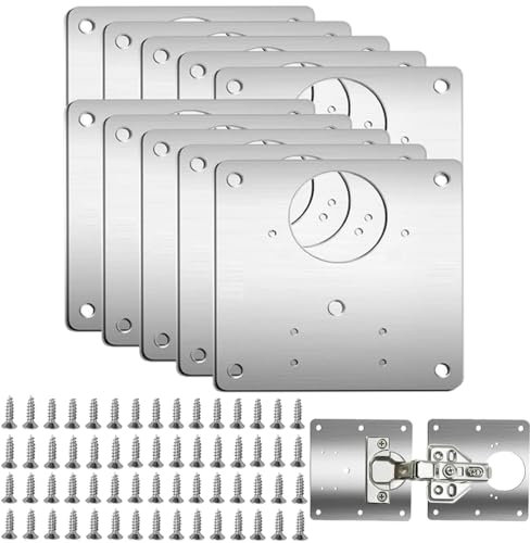 10 Pcs Stainless Steel Hinge Repair Plate, Cabinet Repair Plate with Hole Bracket, Kitchen Door Hinge Repair Plate with Custom Screws for Kitchen Furniture Wardrobe (10)
