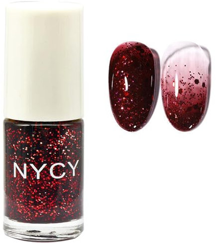 Red Glitter Nail Polish - Wine Red Nail Varnish - Burgundy Nail Polish Quick Dry - High Glossy Shine Reflective Gold Fine Flash Nail Varnish - Durable No Need UV DIY Manicure Nail Art