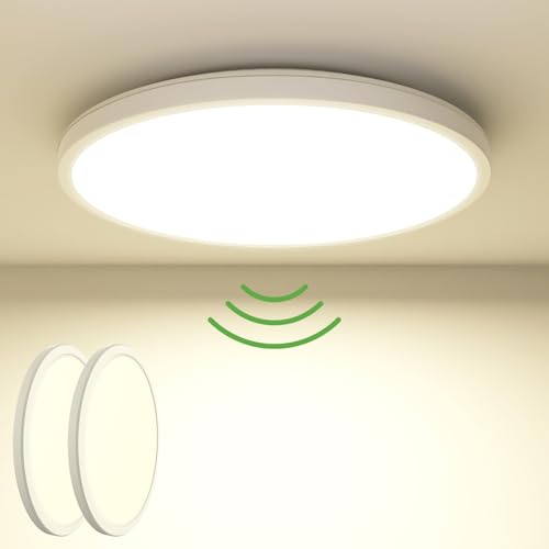 zemty LED Deckenleuchte mit Radar Bewegungssensor 19W 4000K, Flache Lampe mit Bewegungssensor Innen, 22cm 1800LM Runde Deckenleuchte IP44 Wandleuchte für Balkon Flur Garage, 2 Pack