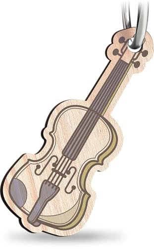 Geige Schlüsselanhänger handgemacht aus Holz, Glücksbringer, Violine, Bass, Saiteninstrument, Für Freunde klassischer Musik, Geschenk Orchesterliebhaber