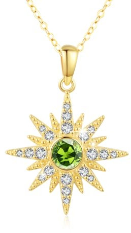 MEDWISE Stern Kette Frauen 925 Sterling Silber Gold Achtzackiger Stern Halskette Vergoldete mit Olivgrün Zirkonia Kette Gold Stern Geburtsstein Schmuck für Damen Mädchen Tochter Freundin Weihnachts