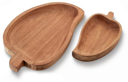 com-four® Juego de bandejas de 2 Piezas de Madera de Acacia - tableros Decorativos en Forma de Hoja - bandejas para Servir - Bandeja de Madera en 2 tamaños - Platos Servir (2 Piezas - Hoja)
