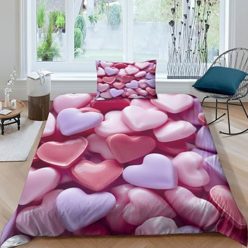 KAYZTGSDA Candy-Bettwäsche-Set, 3-teilig, Hotelqualität, Bettbezüge mit Kissenbezügen mit Reißverschluss, ultraweiche, antiallergische Mikrofaser, Einzelbett (135 x 200 cm)