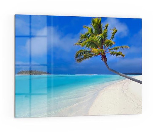 DEQORI Panel posterior de cocina de cristal, diseño de isla paradisíaca, 80 x 60 cm, pared trasera para baño o cocina, protección contra salpicaduras para cocina y baño, decoración moderna para