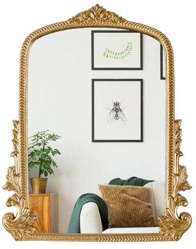 Gold Arched Mirror (40 x 50 CM) Ornate Baroque Arch Wall Mirror-for Living Rooms, Hallways, Fireplaces, Bathrooms, Entryways
