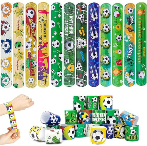 12 Pcs Bracciali Bambini, Braccialetti Slap Gadget Compleanno, Gadget Calcio, Braccialetti da Calcio per Bambini, Braccialetti Sportivi da Calcio, per Bambini Compleanni Sportivi