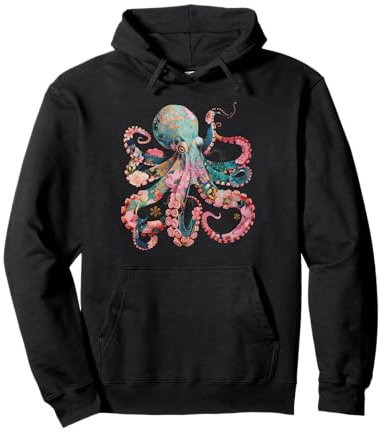 Octopus Floreale Vintage Fiori Calamari Kraken Scuba Diving Felpa con Cappuccio