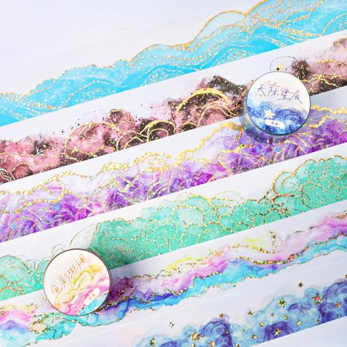 Scrapbooking Stickers Set,6 Rolls Bullet Journal Zubehör Stickers,Watercolor Themed PET Washi Tape Aesthetic Stickers Decorative for Journaling Zubehör,Photo Album,Mobile Phone(Color Paradise Series)