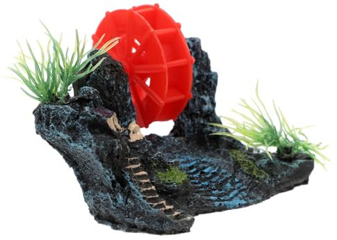DRESSOOS Fish Tank Rockery Aquarium Dekoration Resin Mit Drehbarem Wasserkarussell Miniatur-landschaftsmodell Für Aquarien Und Fischbehälter Zufälliges Design Mit Blumen Und Gras