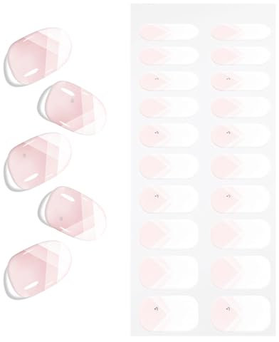 Cream Pink French Tip Gel Nail Strips, KALEFUL Semi Cured Gel Nail Stickers Nail Art Decoration Design Supplies
