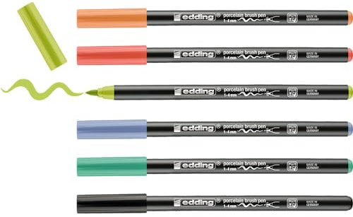 Edding 4200 - Estuche con 6 Rotuladores para Porcelana - Punta de pincel de 1-4 mm - Multicolor