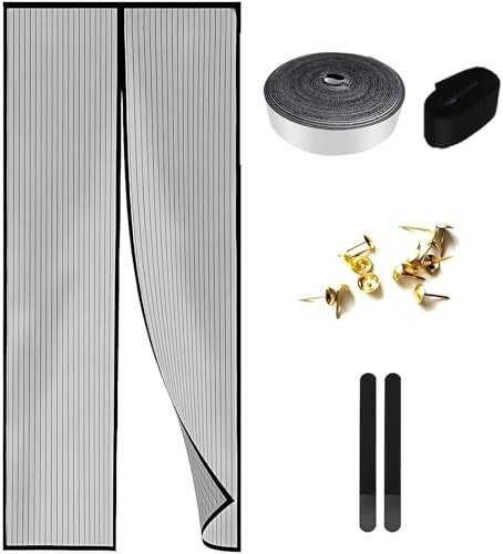 Magnetic Door Screen Heavy Duty Fly Insect Screen Mesh 90x210cm Door Curtain Fly Screen Anti Mosquito Mesh with Magnets & Magic Tapes, Fly Nets for Doors Bedroom Patio Balcony Keeps Bugs Out (Black)