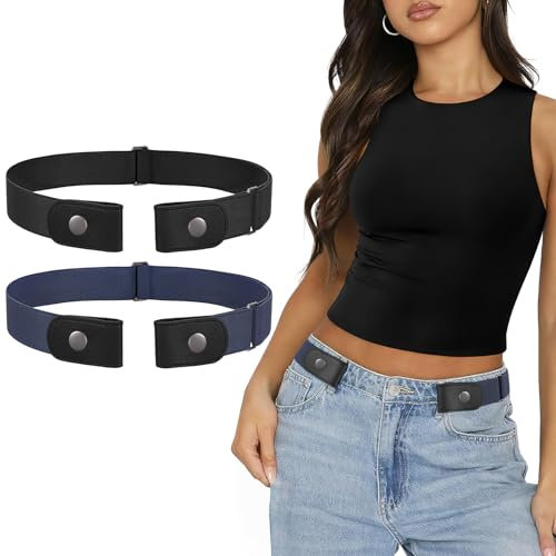 SANSTHS 2Stück Gürtel Ohne Schnalle Damen Herren Elastischer Stretch Justierbarer Unsichtbare Gürtel Elastisch (2 Pcs A-schwarz+blau, L:Für Taillenumfang 95-150CM)