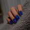 KQueenest Royal Blue Press on Nails Short Medium Square, Short False Nails with Glue, Glossy Solid Bright Vibrant Sapphire Blue Fake Nails Press ons, Coffin Reusable Gel Stick on Nail for Women 28 Pcs