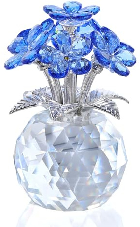 Minicloss Crystal Bouquet Figurines Blue Forget-Me-Not - Glass Flowers Ornaments Gifts for Her - Blue Glass Decor for Wife, Girlfriend - Home, Office & Tabletop Decor