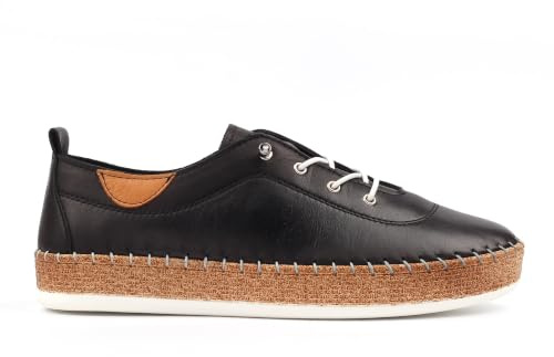 Lunar Ladoes Evie Black Leather Plimsoll