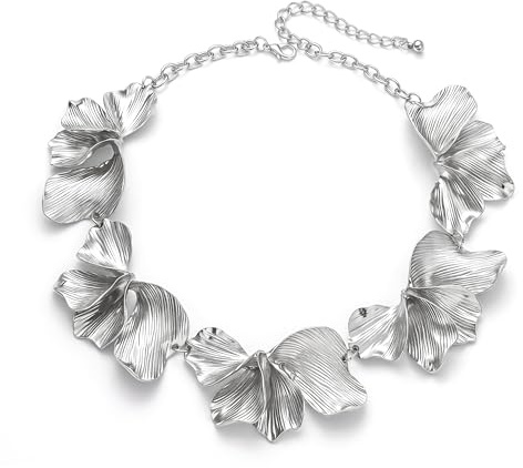 Ever Faith Leaf Necklace for Women, Boho Vintage Floral Flower Petal Bib Statement Choker Collar Necklaces for Summer Beach Holiday