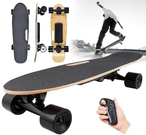 Elektrisches Skateboard mit Fernbedienung, 350 W elektrisches Longboard für Kinder und Erwachsene, 22 km/h Höchstgeschwindigkeit, 8 Meilen Reichweite, 7 Schichten Ahorn, 3 einstellbare Gänge für Anfän